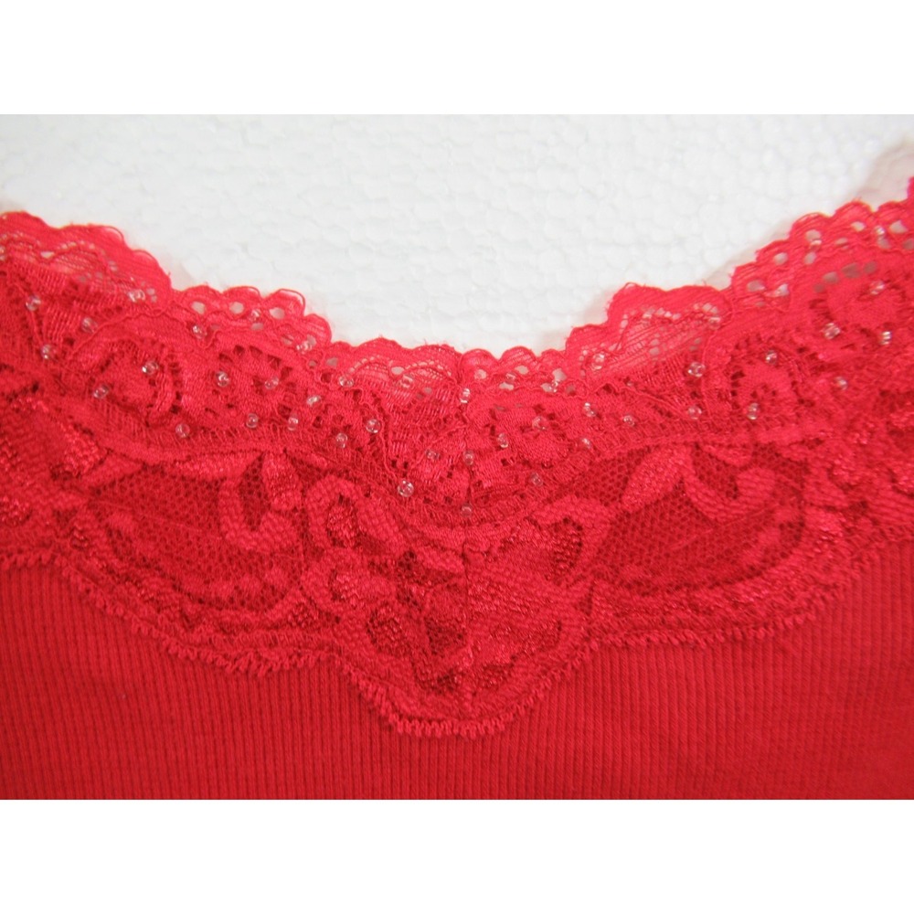 Cato Ribbed Beaded Camisole Tank Top Women Medium Red Lace Trim Adjustable Strap - Picture 2 of 5